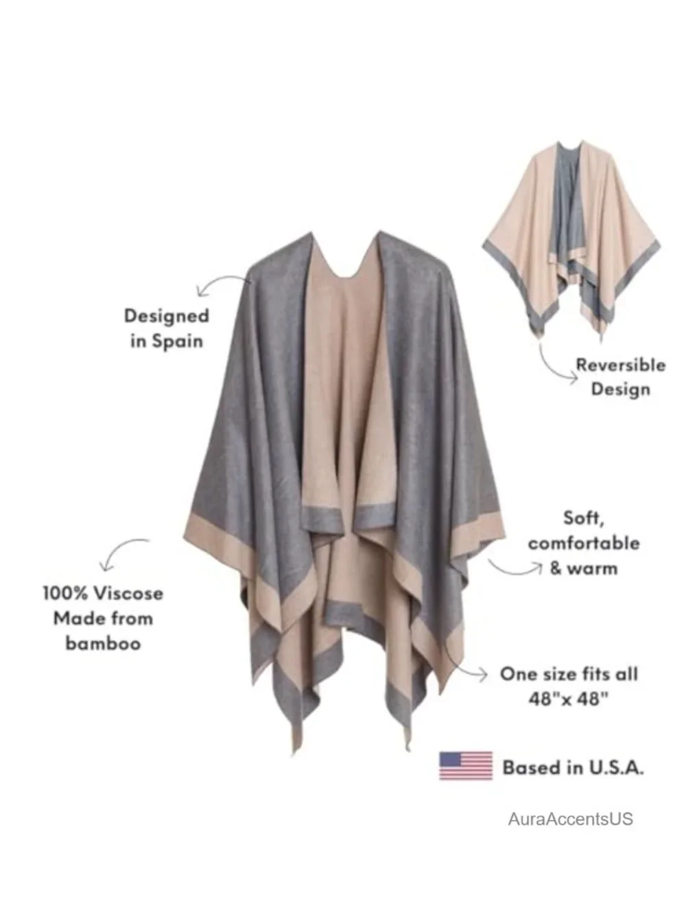 Viscose from Bamboo Shawl Wrap Poncho Ruana Cape Open Front Travel Sweater